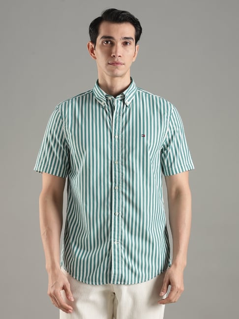 TOMMY HILFIGER Green Striped Regular Fit Shirt-picture-19