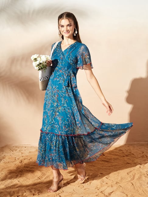 sachin and babi light blue dress PLUS SIZE WOMEN FLORAL PRINT SPAGHETTI STRAP MIDI DRESS, CASUAL & DATE  WEAR, SPRING/SUMMERMotf