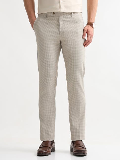 Arrow Beige Skinny Fit Checked Trousers-picture-41