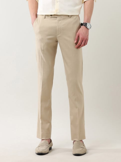 Arrow Beige Skinny Fit Checked Trousers-picture-36