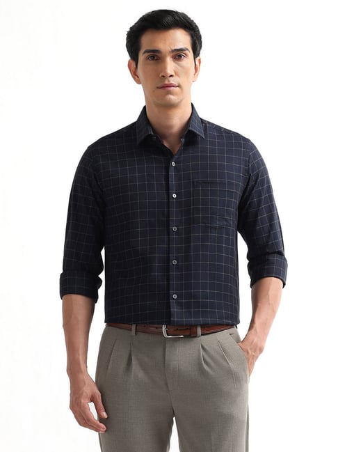 Arrow Blue Cotton Slim Fit Checked Shirt