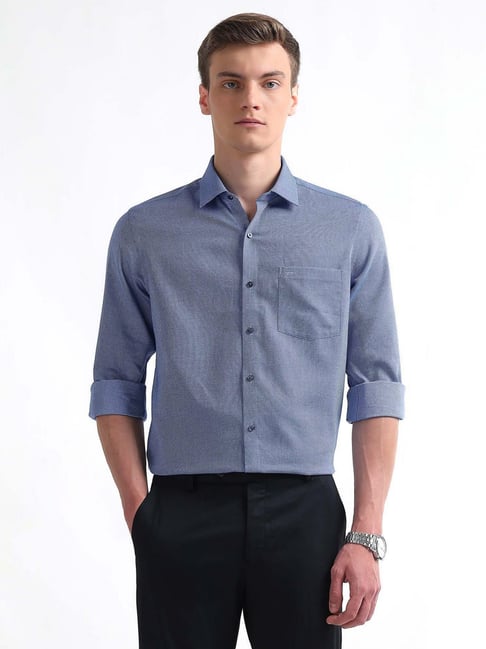 Arrow Blue Cotton Slim Fit Solid Shirt