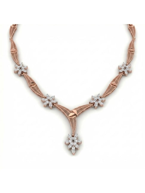 Muthoot Pappachan 18K (750) Rose Gold CZ Flora Necklace & Earring Set