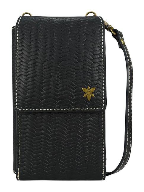 Anna by Anuschka Herringbone Embossed Black Small Leather Phone Organizer-image-4