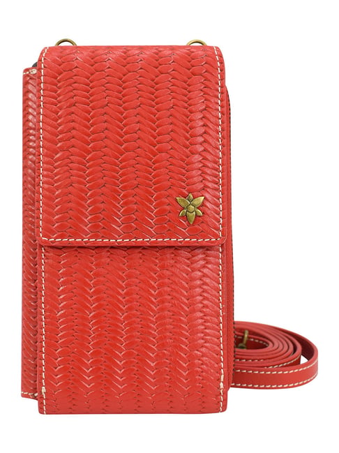 Anna by Anuschka Herringbone Embossed Red Woven Design Small Leather Phone Organizer-image-24