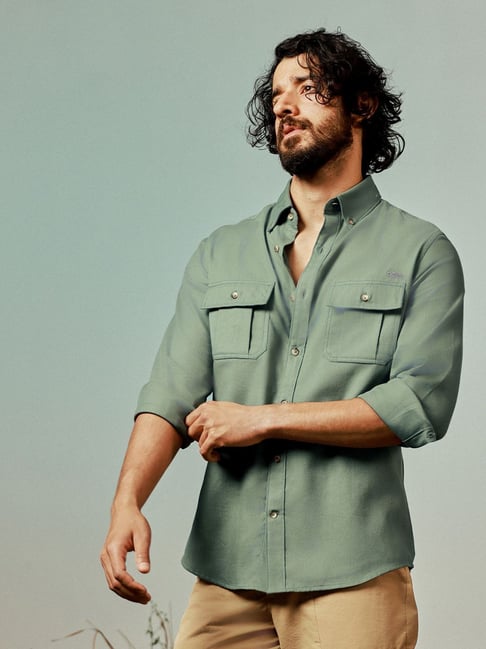 Andamen Green Cotton Slim Fit Shirt-picture-47