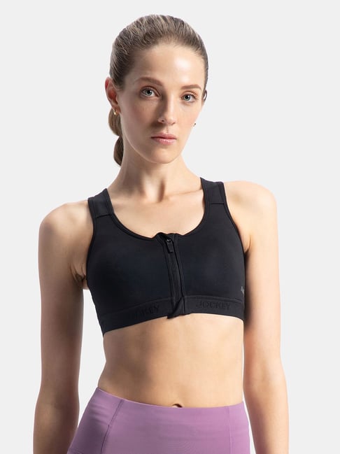 Jockey MI10 Women's Wirefree Padded Microfiber Full Coverage Active Bra with Front Zipper Styling