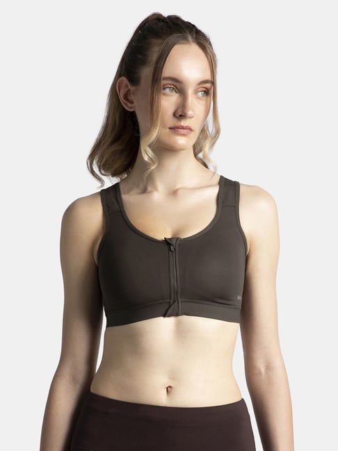 Jockey MI10 Women's Wirefree Padded Microfiber Full Coverage Active Bra with Front Zipper Styling