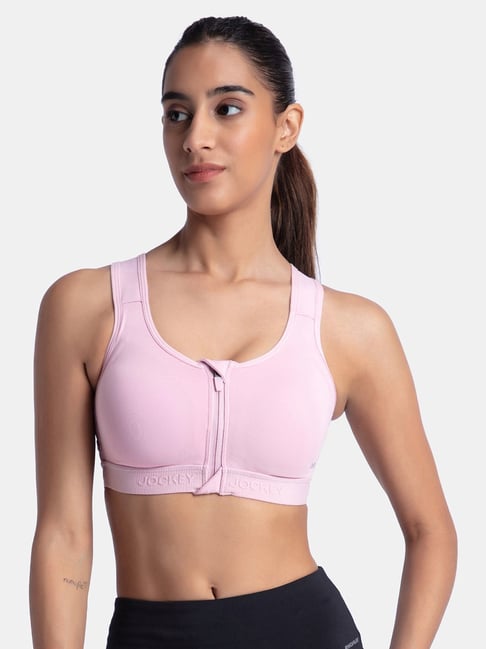 Jockey MI10 Women's Wirefree Padded Microfiber Full Coverage Active Bra with Front Zipper Styling
