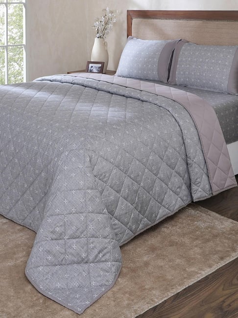 Maspar Grey Floral Print Double Size Quilt