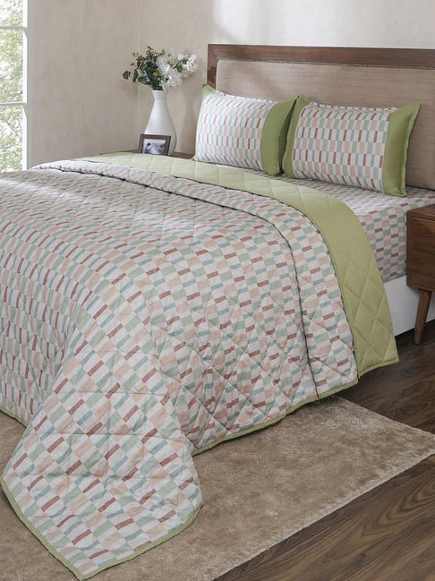 Maspar Green Floral Print Single Size Quilt-image-49