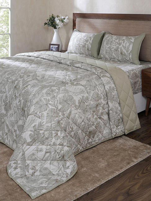 Maspar Green Floral Print Single Size Quilt-image-43