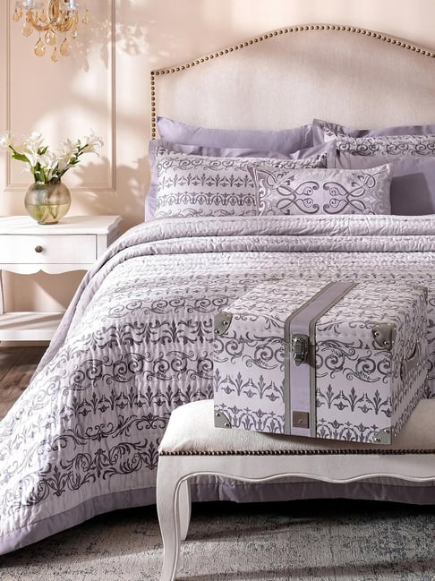 Maspar Purple Floral Print Double Size Quilt, Bedsheet and 2 Pillow Case with Cushion Cover-image-21