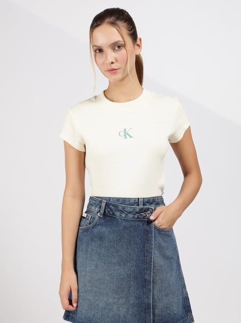 CALVIN KLEIN JEANS French Vanilla Stripe Regular Fit T-Shirt