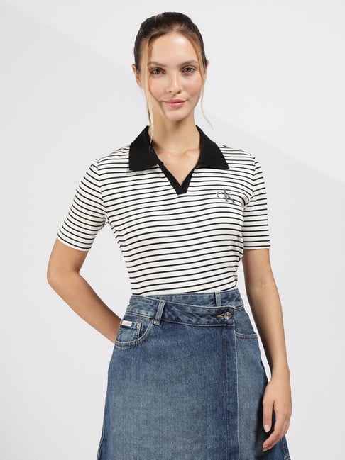 CALVIN KLEIN JEANS Black Stripe Slim Fit Polo T-Shirt