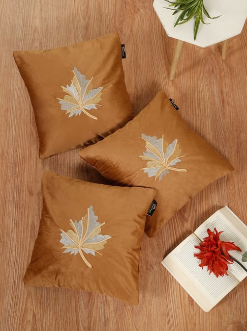 HOSTA HOMES Rust Velvet Embroidered Cushion Covers - Pack of 3-image-48