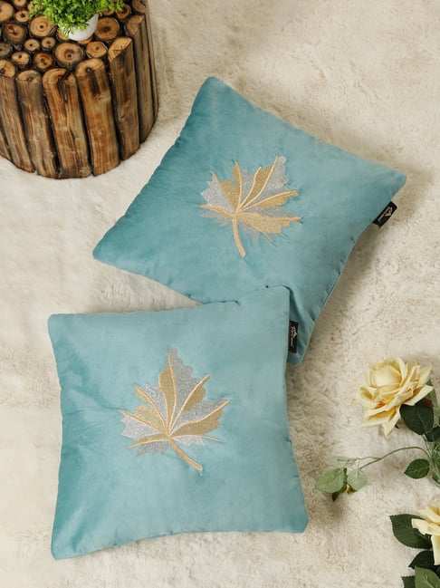 HOSTA HOMES Blue Velvet Embroidered Cushion Covers - Pack of 2-picture-11