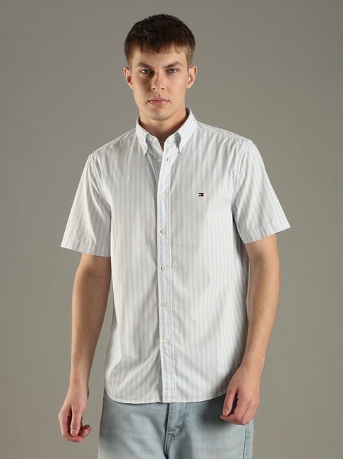 TOMMY HILFIGER Light Blue Striped Regular Fit Shirt-picture-18