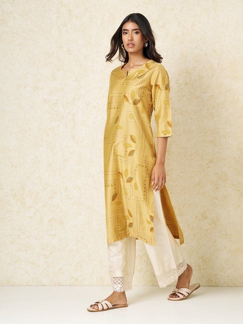 Rangmanch by Pantaloons Women's Aspen Gold Regular Fit Leaf Print Kurta-picture-29