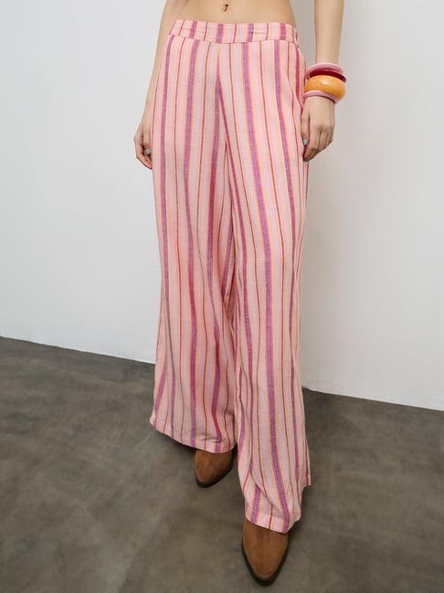 Nuon by Westside Pink Striped High-Rise Trousers