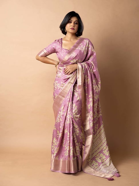 MIRCHI FASHION Pink Floral Print Saree With Unstitched Blouse-picture-21