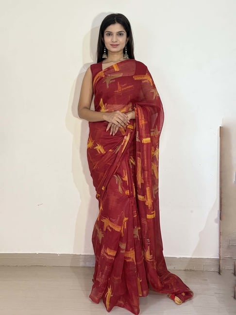 MIRCHI FASHION Red Printed Saree With Unstitched Blouse-picture-26