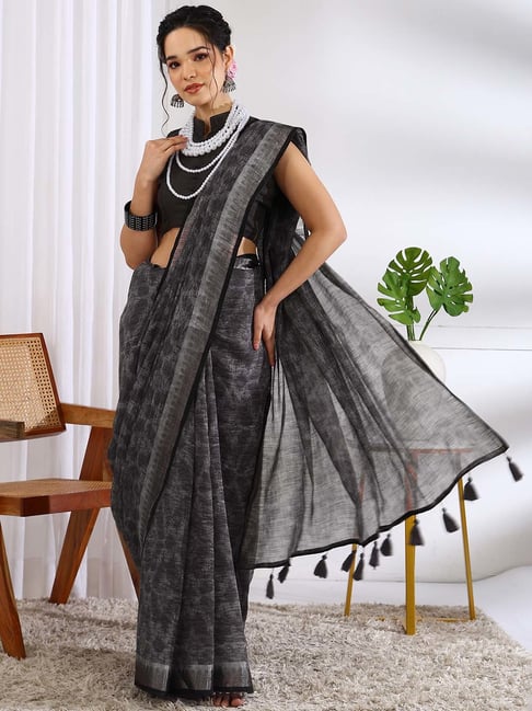 MIRCHI FASHION Grey Saree With Unstitched Blouse-image-13
