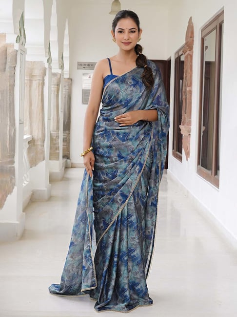 MIRCHI FASHION Blue Chiffon Printed Saree With Unstitched Blouse-picture-44