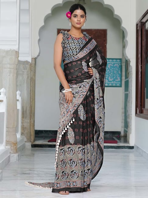 MIRCHI FASHION Black Chiffon Printed Saree With Unstitched Blouse-picture-24