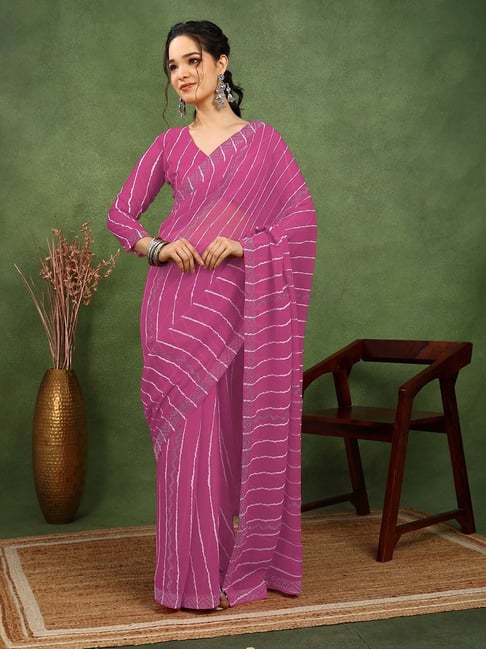 MIRCHI FASHION Pink Georgette Striped Saree With Unstitched Blouse-picture-38