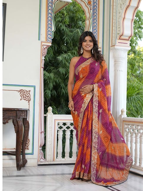 MIRCHI FASHION Purple & Orange Georgette Bandhani Saree With Unstitched Blouse-picture-36