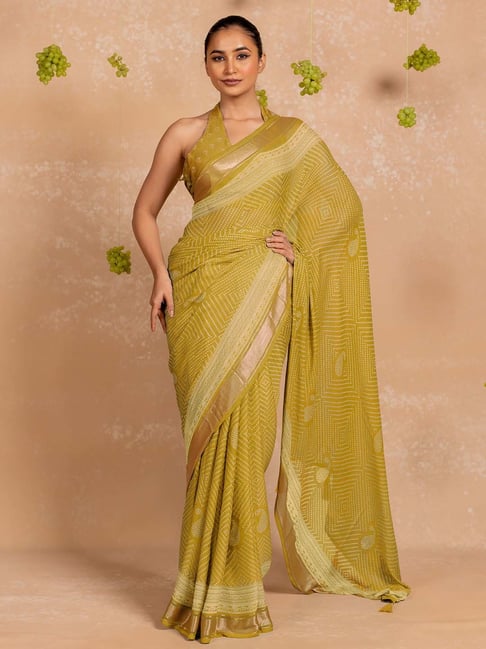 MIRCHI FASHION Yellow Georgette Bandhani Saree With Unstitched Blouse-picture-39