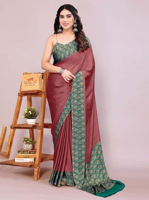MIRCHI FASHION Maroon Chiffon Saree With Unstitched Blouse-picture-31