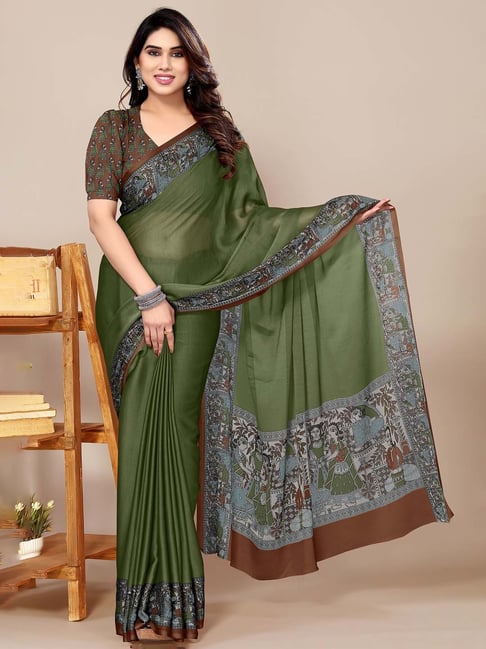 MIRCHI FASHION Green Chiffon Saree With Unstitched Blouse-picture-28