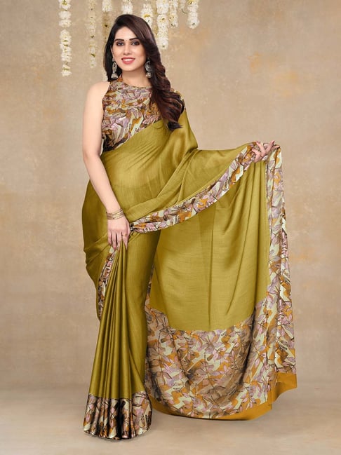 MIRCHI FASHION Mustard Chiffon Printed Saree With Unstitched Blouse-picture-29