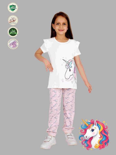 Tresnova Girls off White Cotton Printed Night Suits-image-22