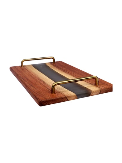 Buy Wewood Brown Wood Handcrafted Tray with Gold Handles at Best