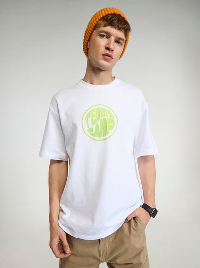 Cava Athleisure White Tenniscore Oversized Printed Tee - Men