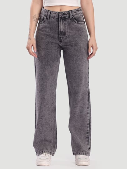 Bene Kleed Charcoal Grey Faded Straight Fit High Rise Jeans