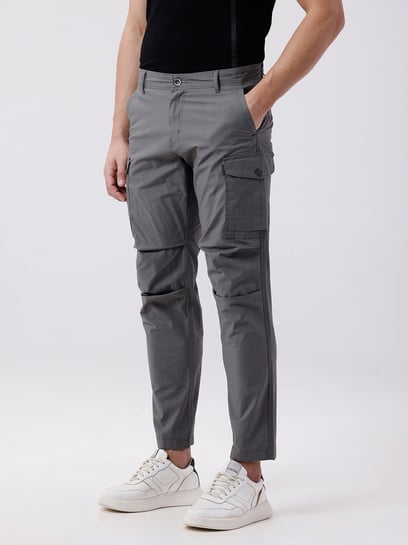 Buy Crocodile Grey Cotton Relaxed Fit Solid Cargo Pants for Mens