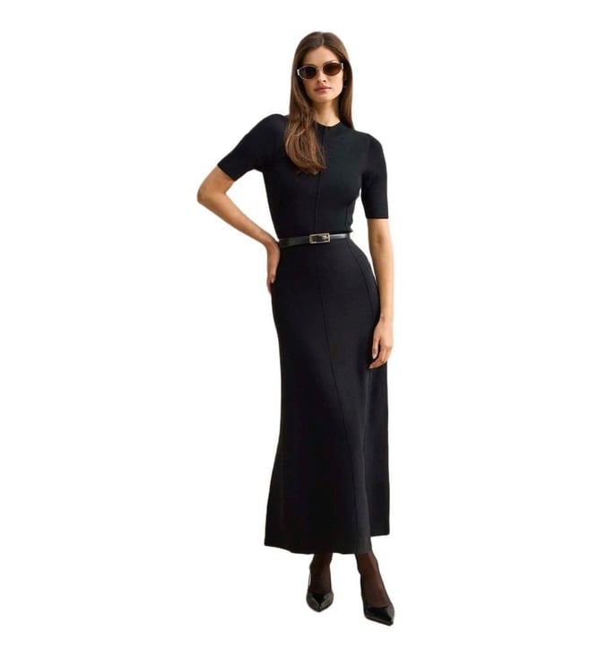 knee length dresses for ladies Wine Red Ribbed Knit Bodice Maxi Dress - All Dresses