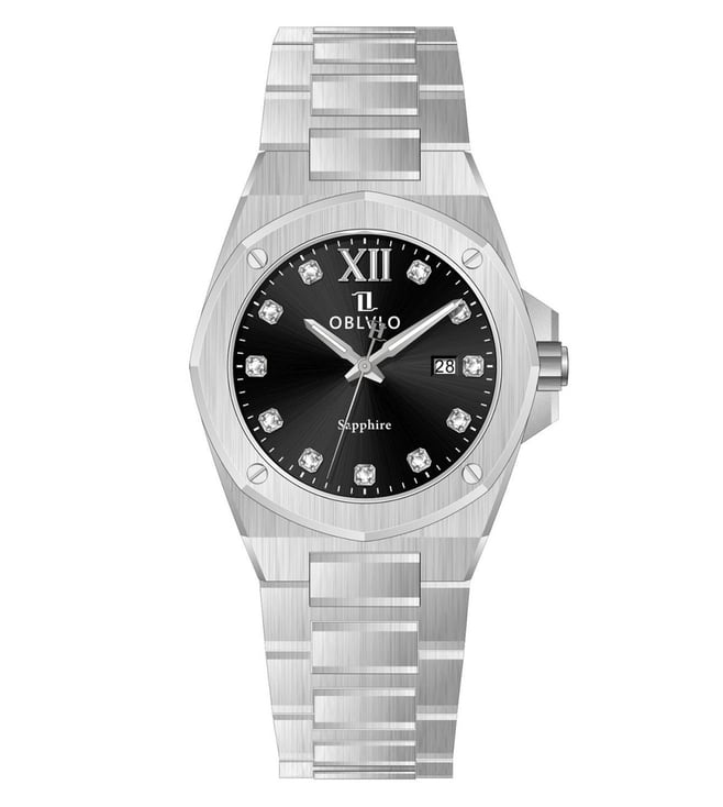 Orologio Uomo OBLVLO Lusso Acciaio 316L - Fasi Lunari, Cronografo, Diamanti E Vetro Zaffiro