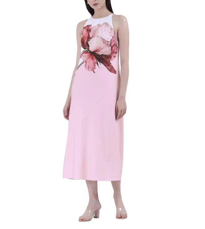 Ted Baker Pink Floral Print Halter Neck Midi Dress