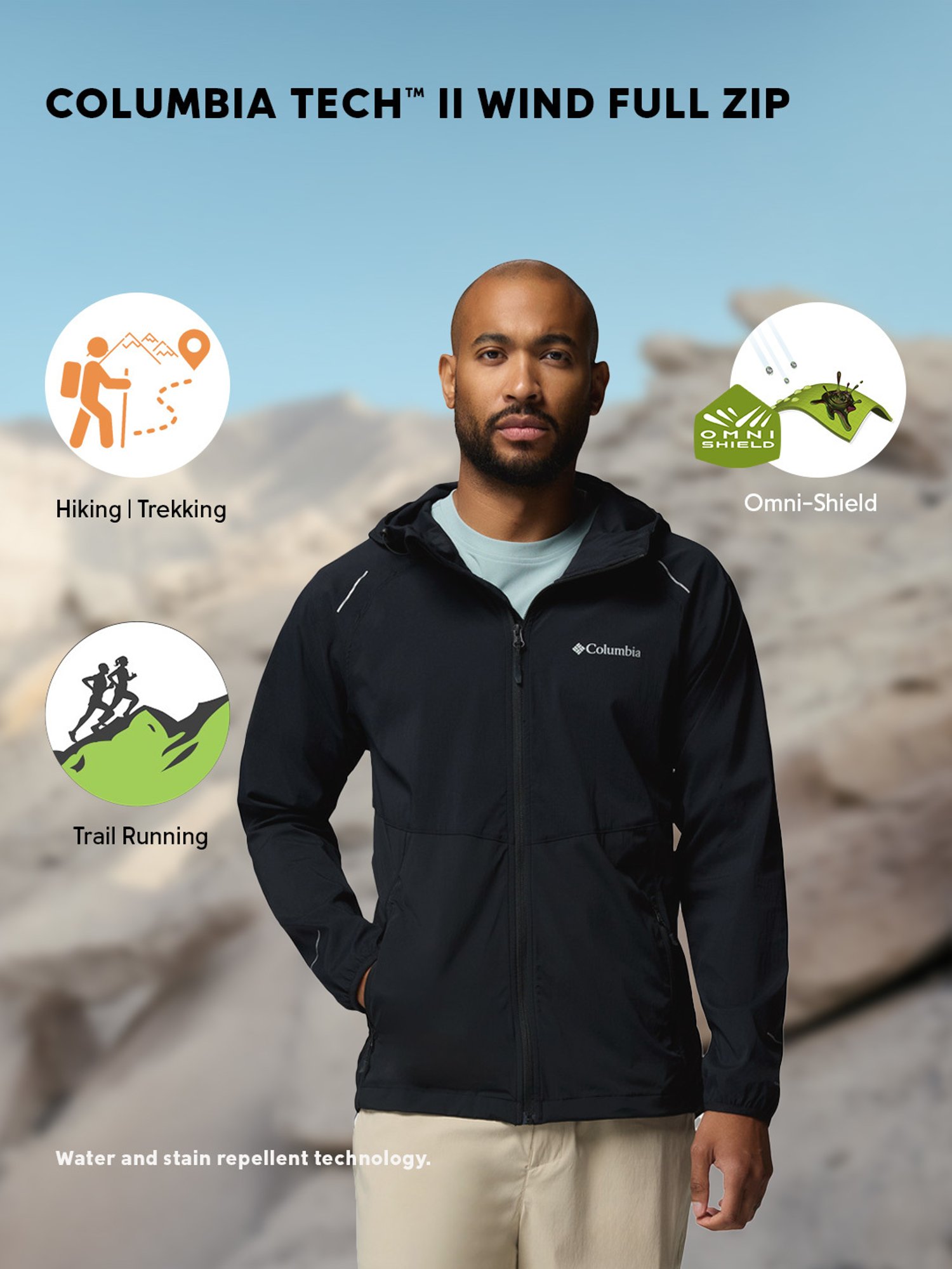 Columbia Men Black OmniShield Tech II Windcheater