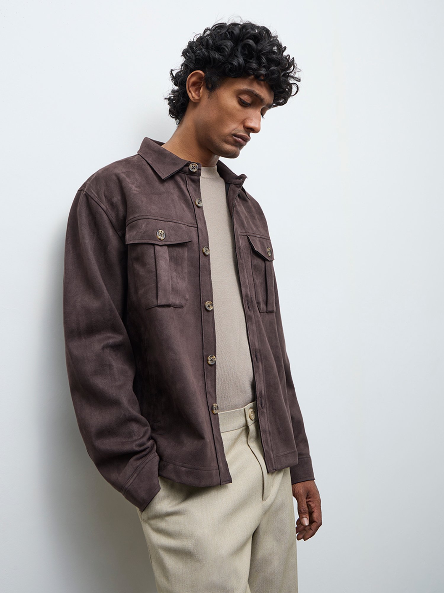 Ascot by Westside Dark Brown Relaxed-Fit Suede Jacket