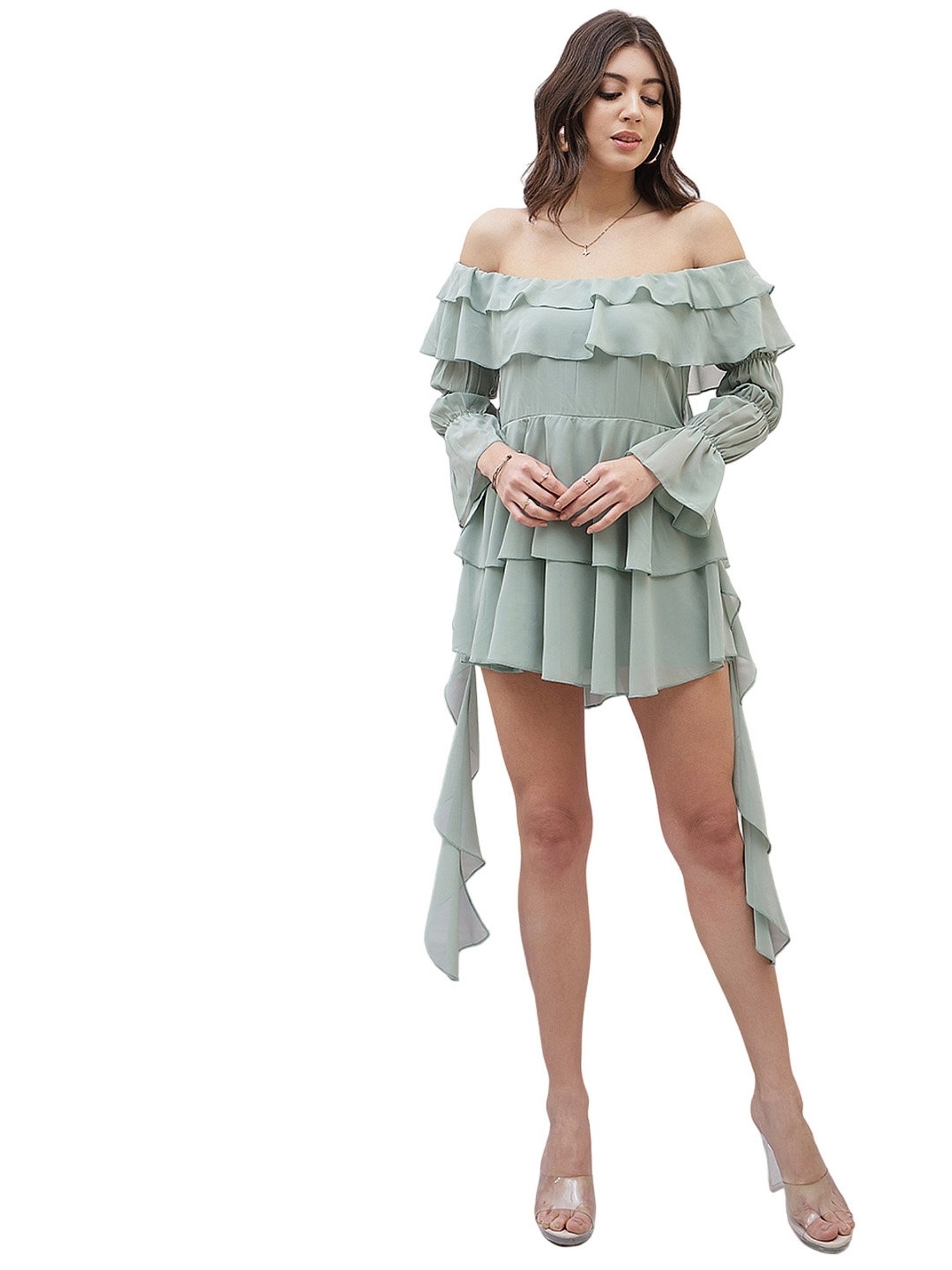 Aarein Green Frill Mini Dress