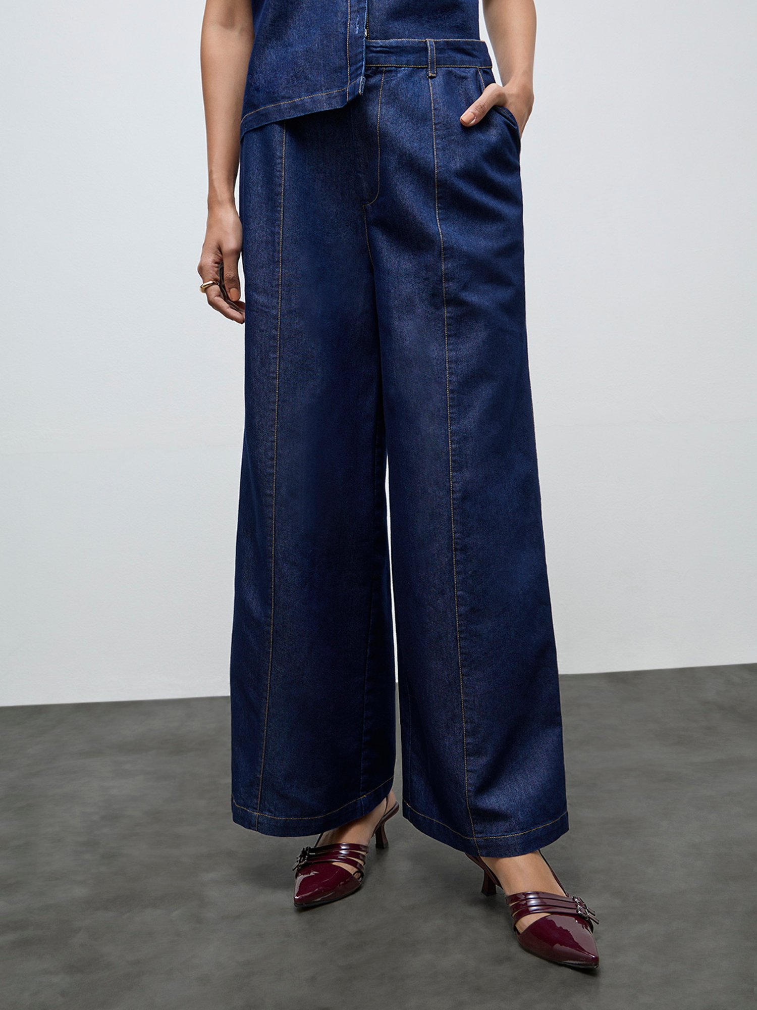 LOV by Westside Dark Blue High-Rise Denim Trousers