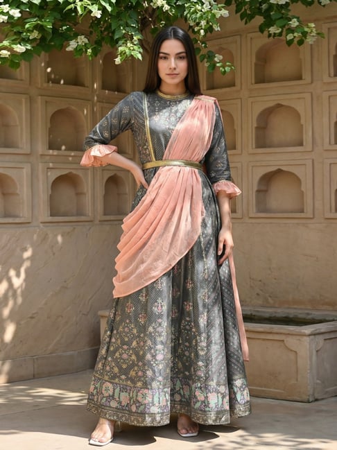 slim fit dress slacks Ketki Long Dress with Dupatta Sets