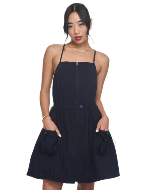 MIXXO Navy String Balloon Regular Fit Mini Dress