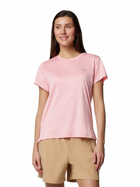 Columbia Pink Sand Heather Polyester Solid T-Shirt